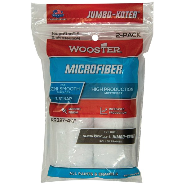 Wooster 4-1/2" Mini Paint Roller Cover, 3/8" Nap, Microfiber, 2 PK RR327-4.5